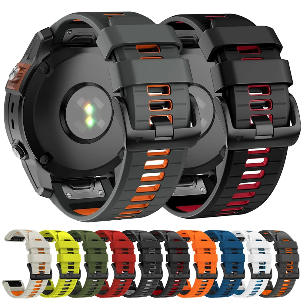 22 26 mm QuickFit-Armband für Garmin Fenix 7 7X Pro, offizielles Band für Forerunner 970/Epix/Fenix 8 E 6 6X zweifarbiges Silikonarmband