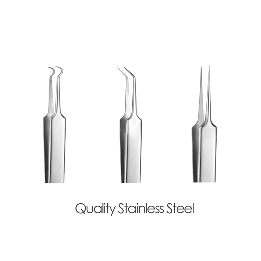 3 Pcs/lot Acne Needle Tweezers Blackhead Blemish Pimples Removal Pointed Bend Gib Head Face Care Tools Comedone Acne Extractor