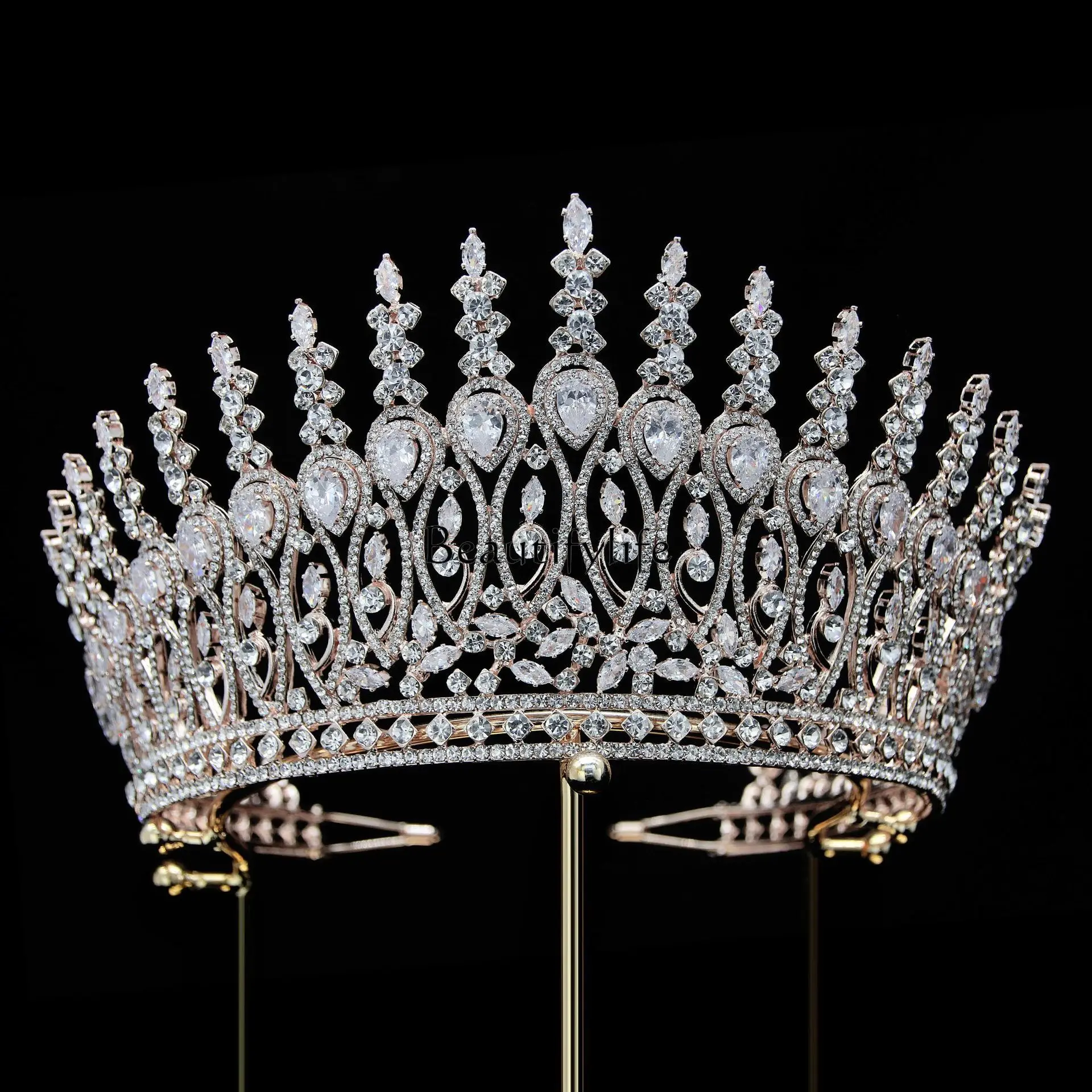 

Summer oversized European and American girl crown headgear princess crown wedding electroplated zircon hair accessories