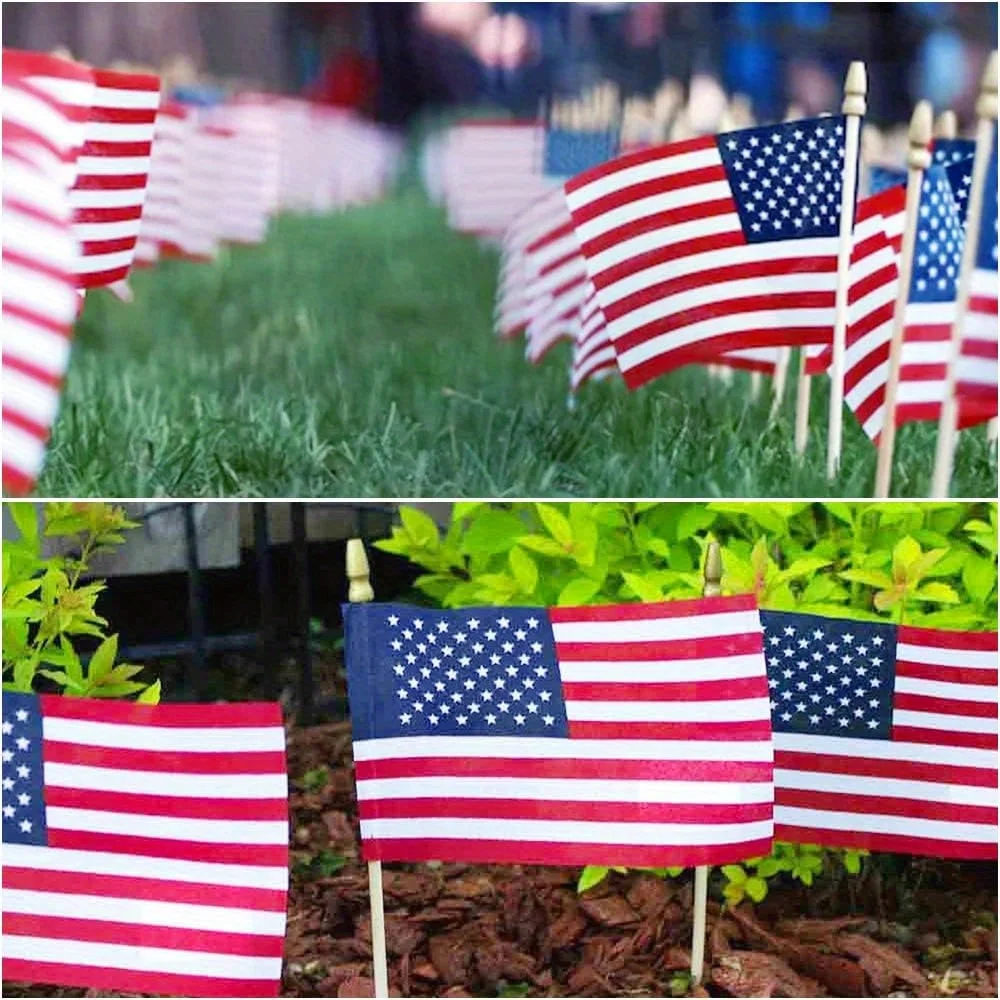 10 Pcs Pack Mini American Flags on Stick 4x6 Inch Small US Handheld Flags Patriotic Decorations for Parties