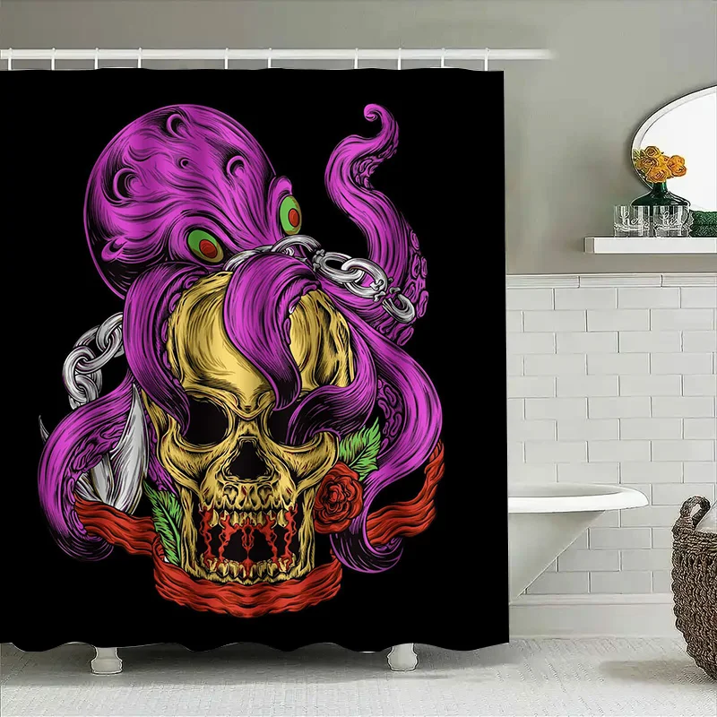 

Туну Череп Роза Ведьма Ужасы Искусство Декор Для Ванной Комнаты Страшный Хэллоуин Подарок Уникальная Настенная Художественная Занавеска Для Душа