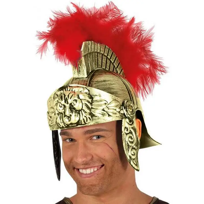 อัศวินยุคกลาง Gladiator Spartans นักรบโรมัน Vintage หมวกกันน็อก Feather Lion หมวกอุปกรณ์เสริมสําหรับ Halloween Cosplay Dress Up Prop