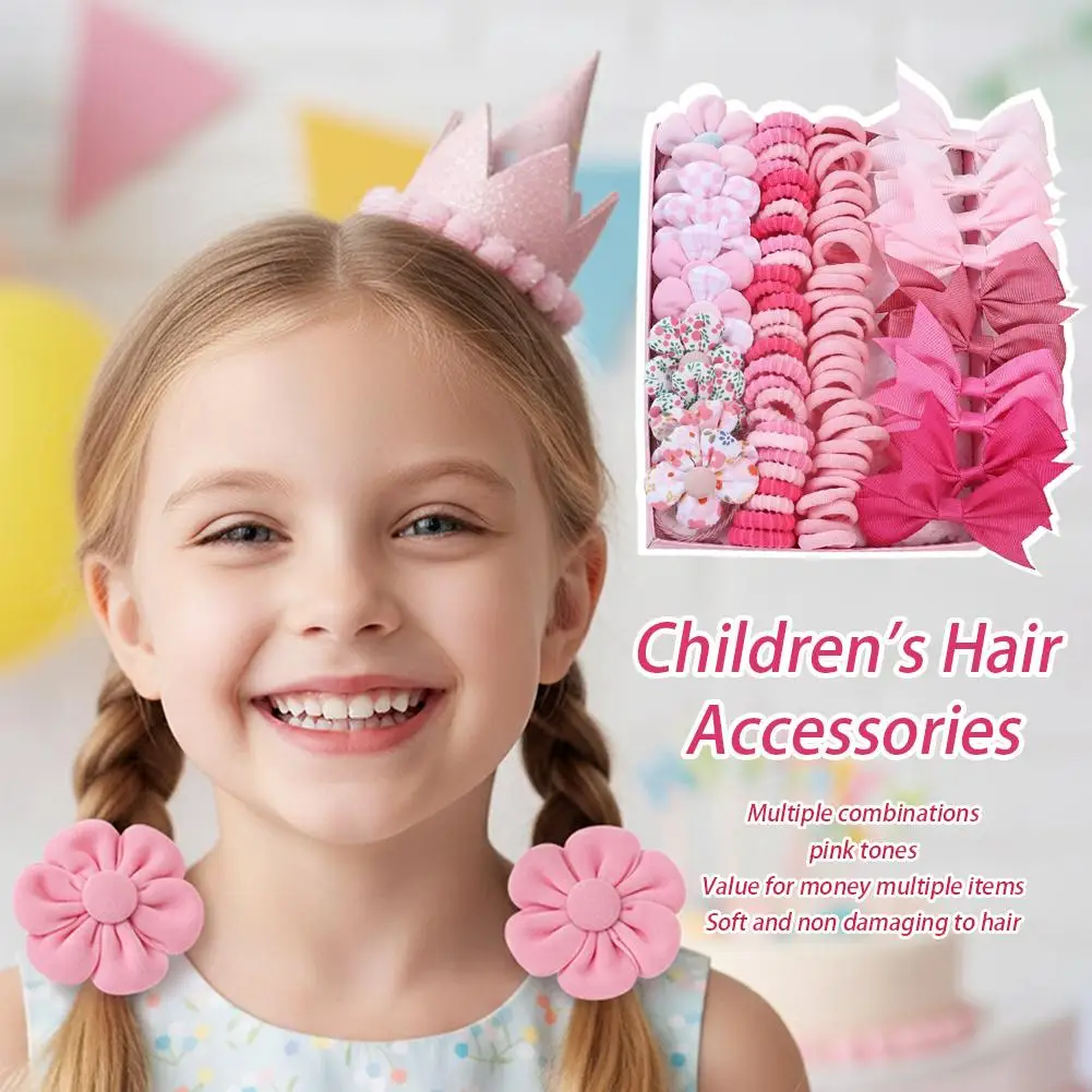 Mädchen Rosa Haarschmuck-Set, Schleifen-Haarspange, Elastische Haarbänder, Scrunchies, Blumen-Haarband, Kinder-Haarschmuck für Mädchen, Party-Geburtstagsgeschenk