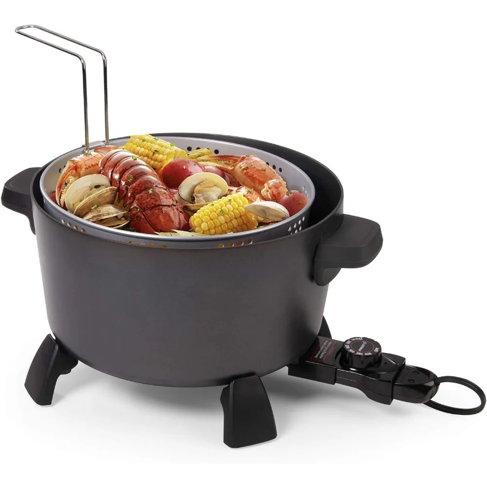 Chaleira de cozinha preta com vários fogões, vaporizador XL, 10 quart