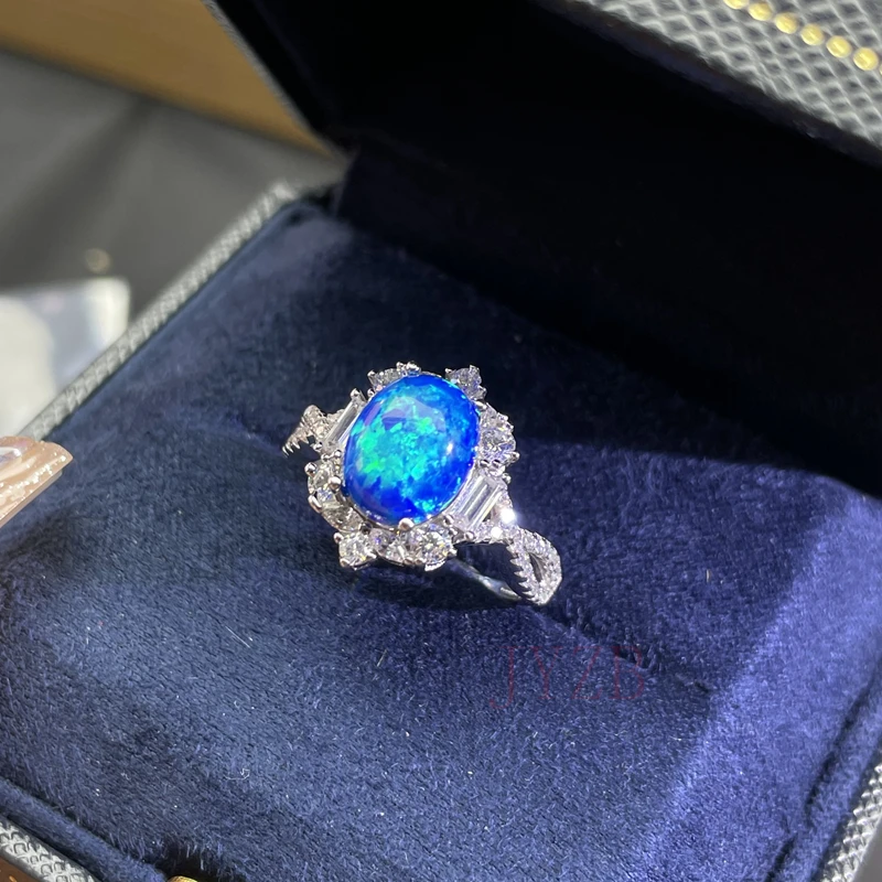Natural Opal Ring Female Engagement Wedding Promise Ring 925 Silver Feminine Party Jewelry Gift 8*10mm