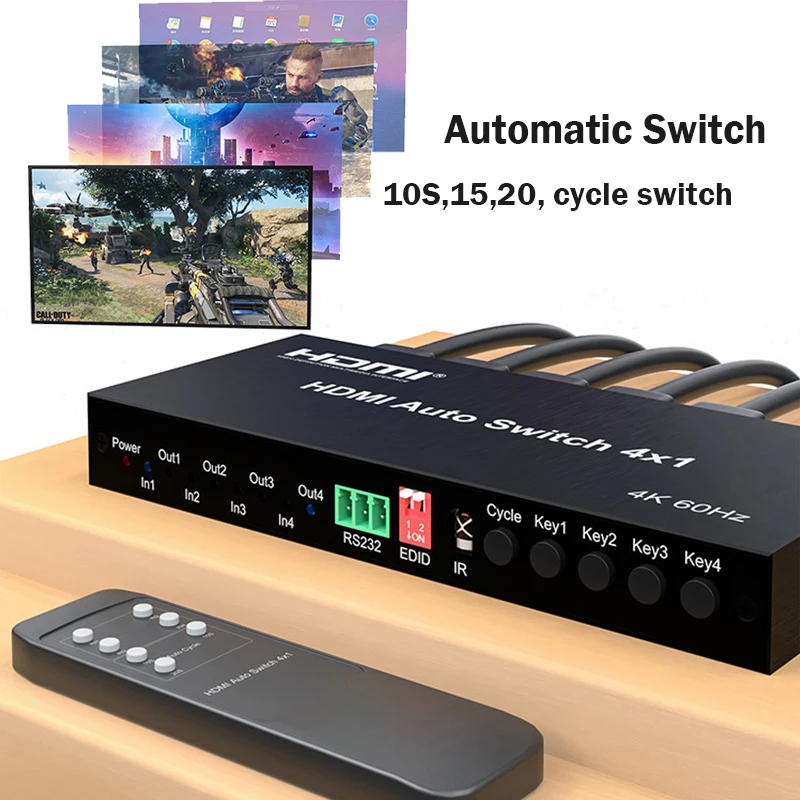 4k hdmi switcher 4 em 1 saída interruptor automático 1080p seletor de interruptor sem emenda suporte interruptor de ciclo de 10 segundos para reprodutor de mídia tv