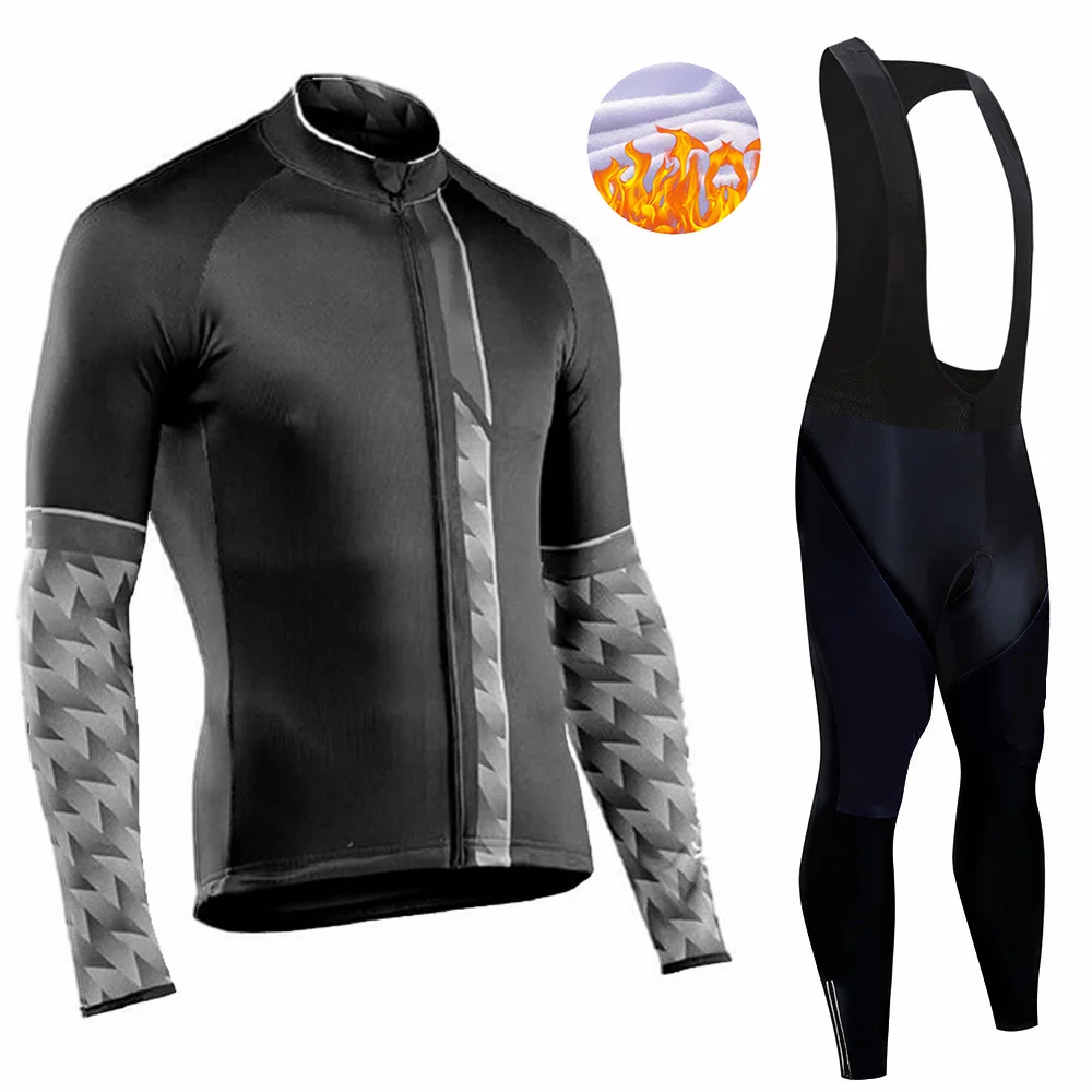 Highway bike fleece long sleeved cycling suit, outdoor road bike warm shoulder strap and pants