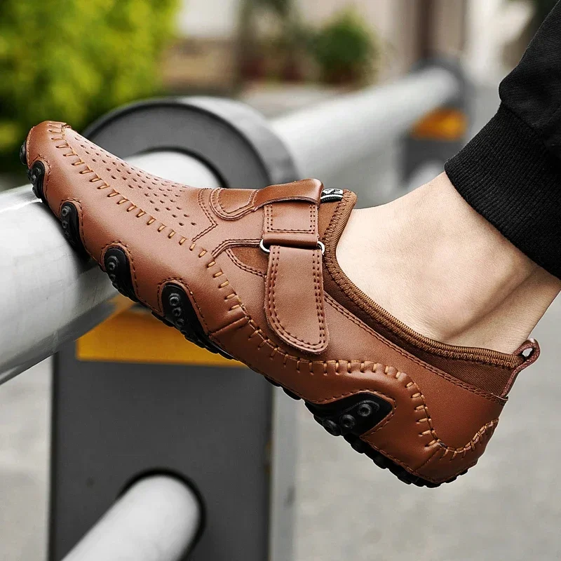 Genuine Leather Men Shoes Casual Italian Hollow Out Men Loafers Summer Breathable Driving Shoes Slip on Moccasins Zapatos Hombre