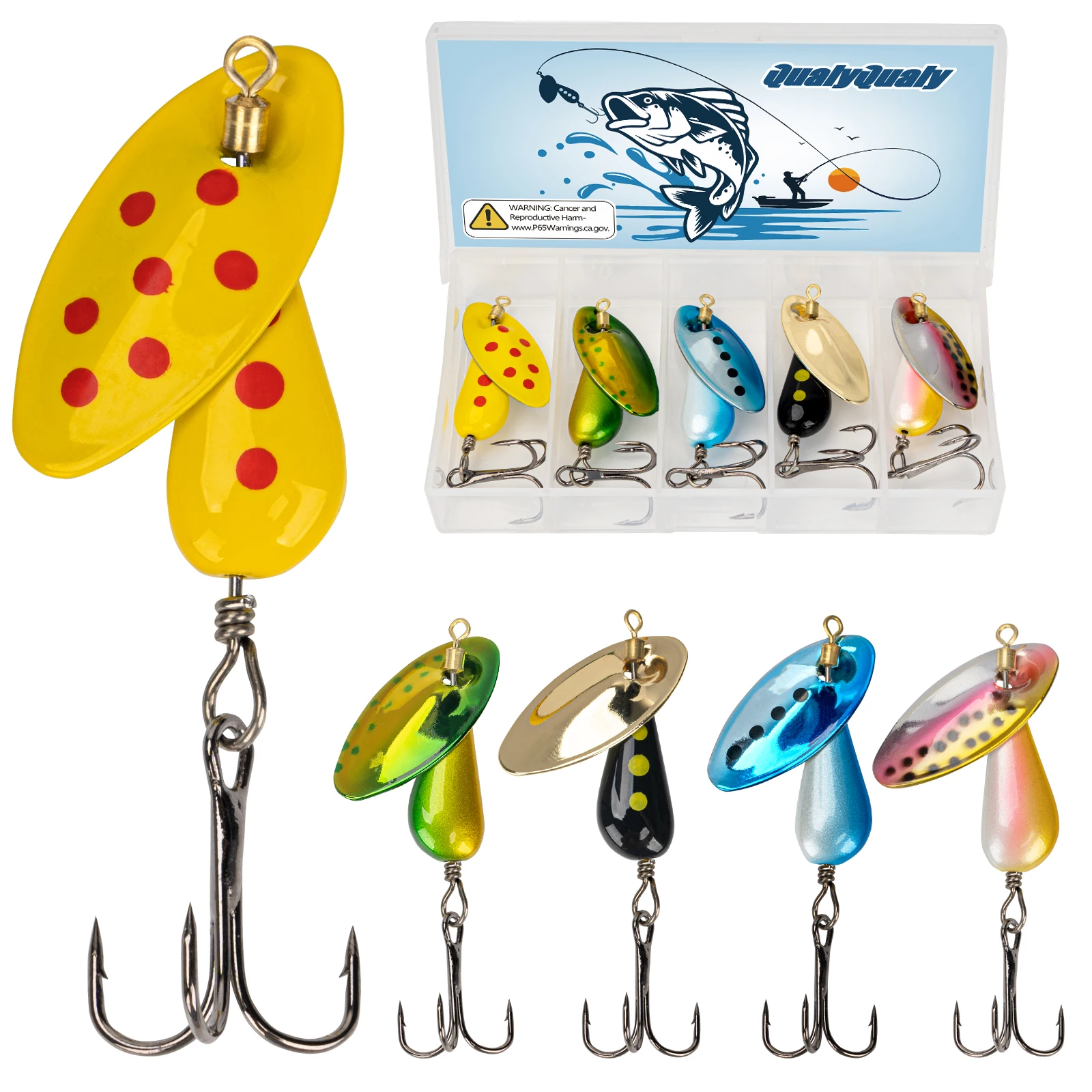 

Qualy 5pcs Fishing Spinner Lures 2.8g 4.7g 6.7g Metal Spoon Hard Baits With Treble Hook Spinner Sequin Jig Lure For Trout Pike
