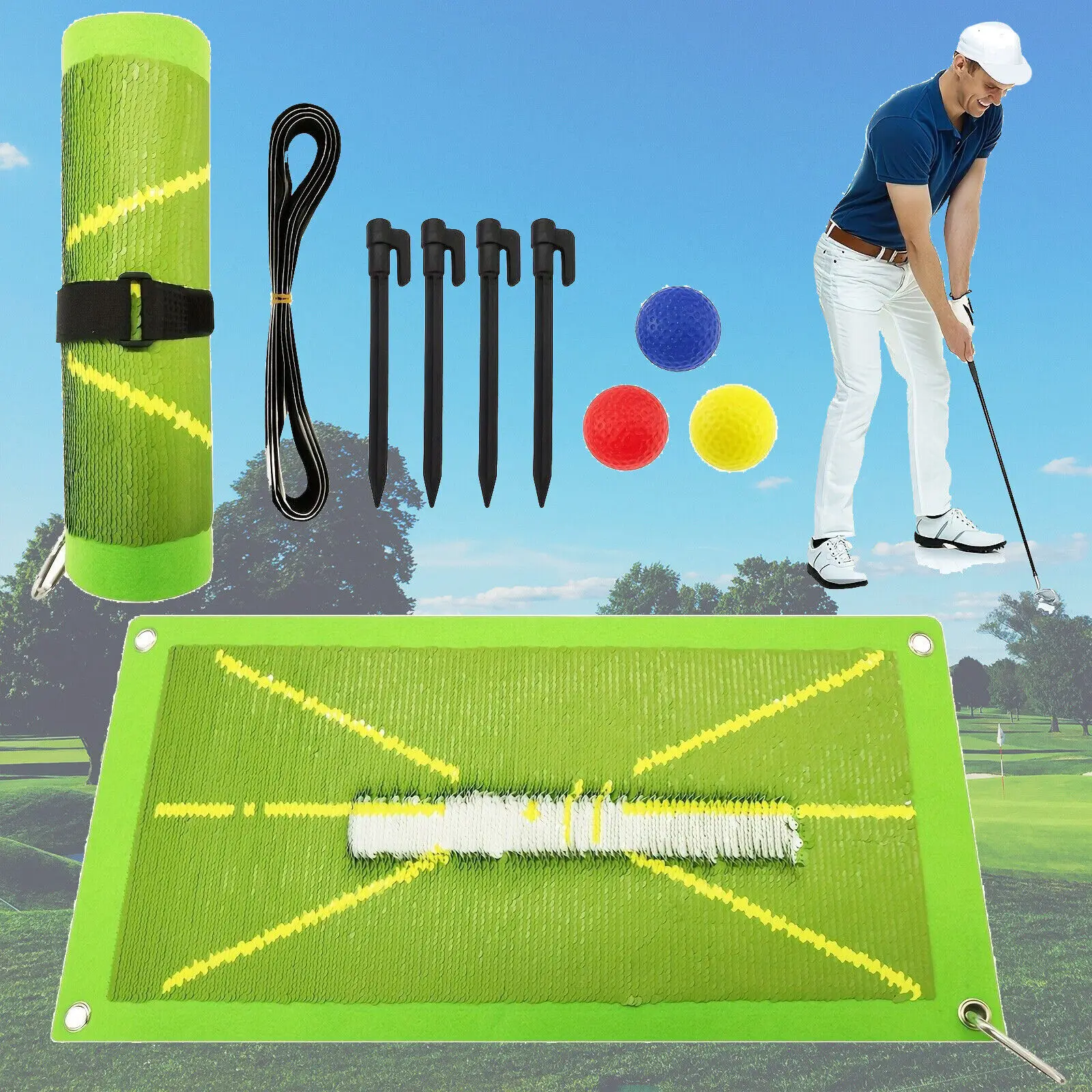 Tapete de impacto de golfe premium Path Feedback Conjunto de tapete de prática de golfe Auxiliares e presentes para jogos