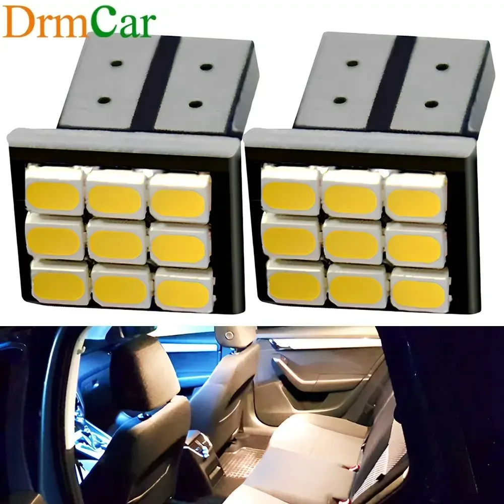 

2pcs Interior Universal Led Reading Lamp T10 1206 9smd Car Marking Ceiling Gap Parking Side Bulbs Reverse Light Trunk Dome White