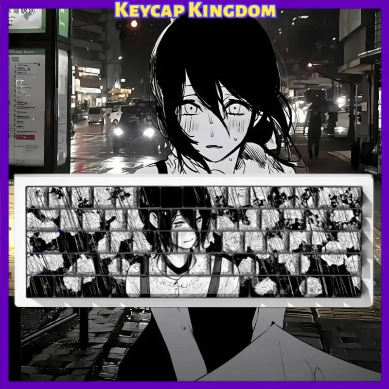 Reze Chainsaw Man Anime Keycaps PBT Custom Side-Lit Backlit Keycaps for Mechanical Keyboards PC Gaming Keyboard Accessories Gift