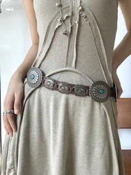 Women Y2K Western Cowboy Cowgirl  Bohomia Waist Chain Cummerbund Buckle Belt