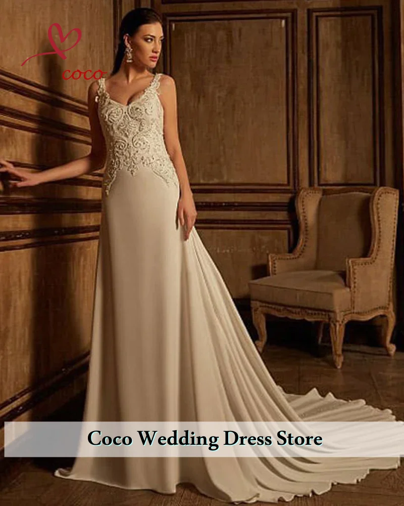 

Customized Luxury Mermaid Wedding Dresses Lace Appliques Zipper Detachable Train Bridal Gown Abito Da Sposa Vestido De Novia