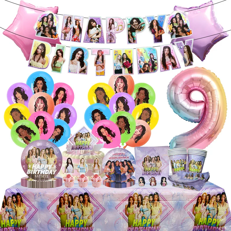 Idol KATSEYE Geburtstagsparty-Dekoration Kpop Dream Academy Latexballon für Eventbedarf Mädchen Einweg-Tischgeschirr Hintergrund
