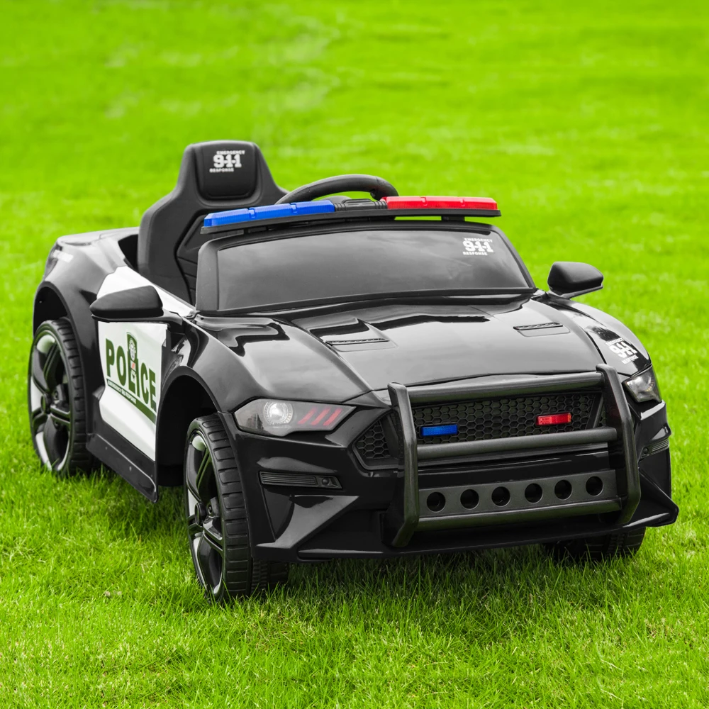 Police sports car,2.4GHZ Remote Control,LED Lights,Siren,Microphone,Black,12V Kids Ride On Car