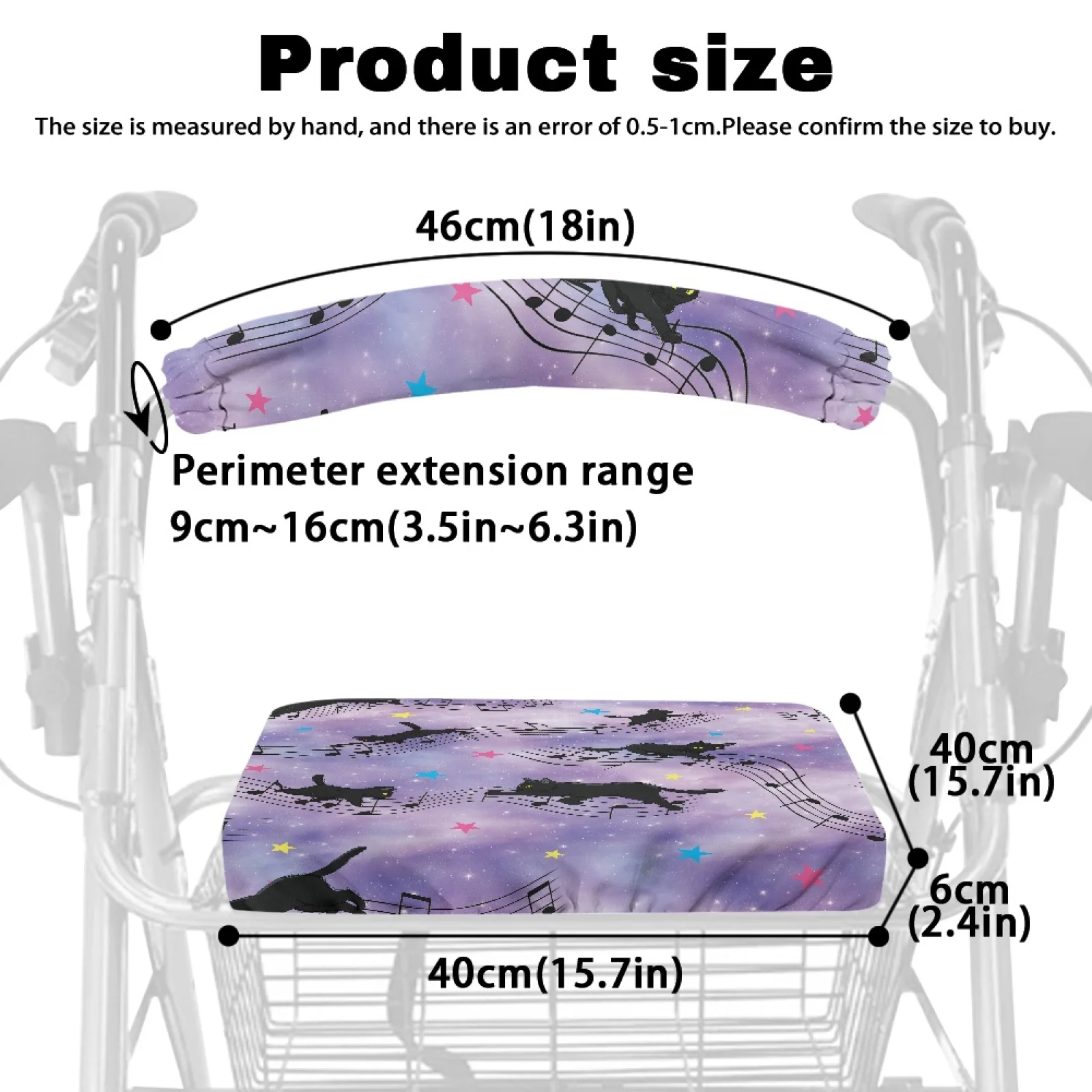 Coloranimal Cat Music Pattern 2 Pieces Set Walker Seat Cushion for Seniors Rollator Seat Back Cover 2026 Collection view 6