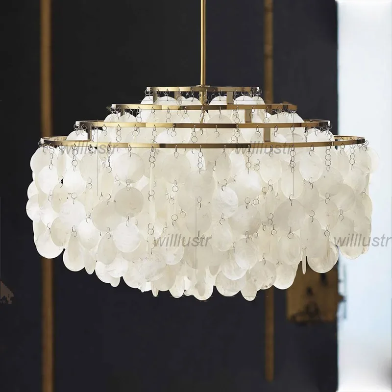 Creative Wind Chime Suspension Light Nordic Shell Pendant Lamp Hotel Living Bedroom Cafe Bakery Iron Hanging Ceiling Chandelier