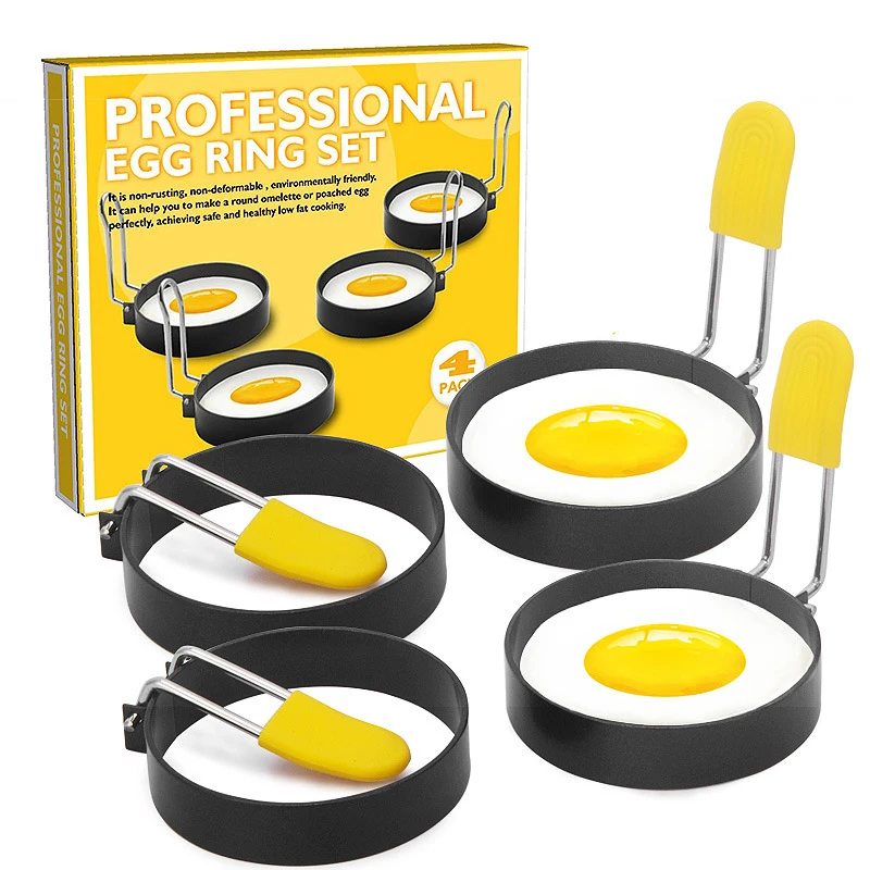 

4Pcs Round Egg Maker Rings Fried Egg Mold Metal Circle Pancake Omelette Shaper Breakfast Cooking Tools Kitchen Accessories