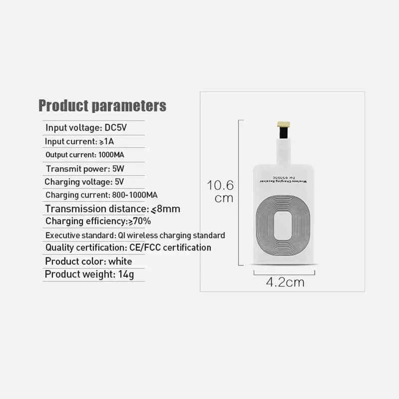 Receptor de Carregamento Sem Fio para Samsung, Huawei, Xiaomi, Micro USB Universal, Carregador Rápido Tipo C, Adaptador Qi, 5W