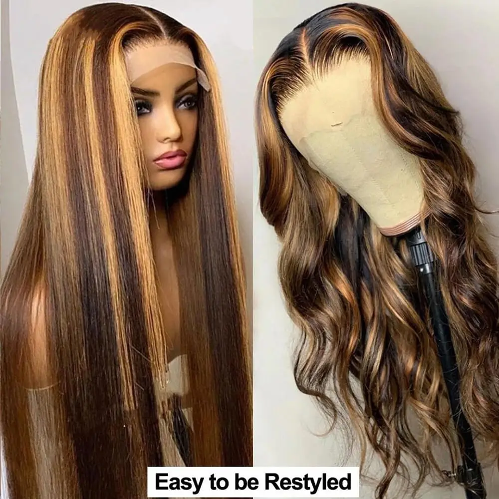 Perucas de cabelo humano frontal de renda transparente HD para mulheres, 100% natural, brasileiras, destaque ósseo, reto, pré-arrancadas, 13x4, 13x6