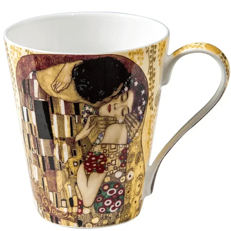 Klimt Kiss Bone China Tea Mug Creative Porcelain Oil Painting Cafe Cup European Trend Ceramic Cup Valentine\'s Day Christmas Gift