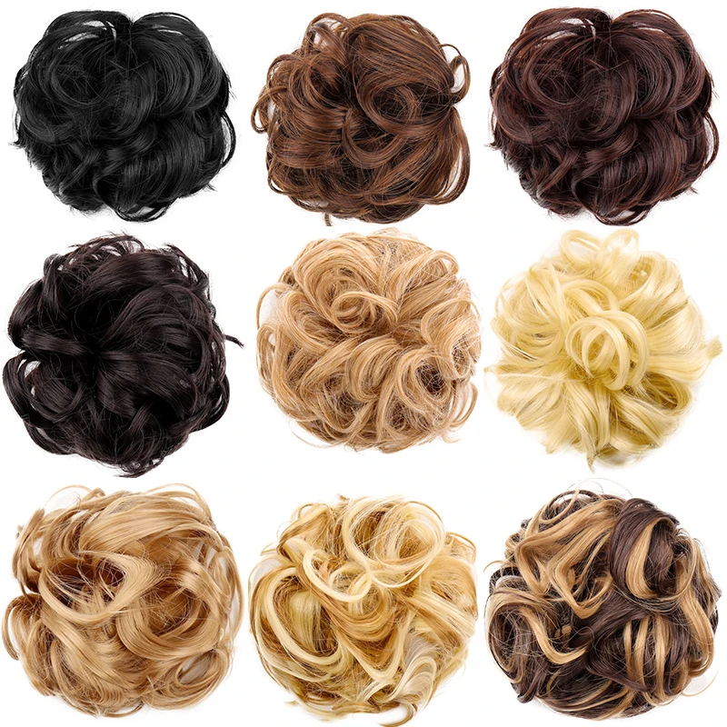 Vrouwen Haar Broodje Synthetisch Bands Korte Krullend Chignon Haarspelden Klauw In Haarstukjes Voor Fake Valse Haar Scrunchy Zwart Bruin