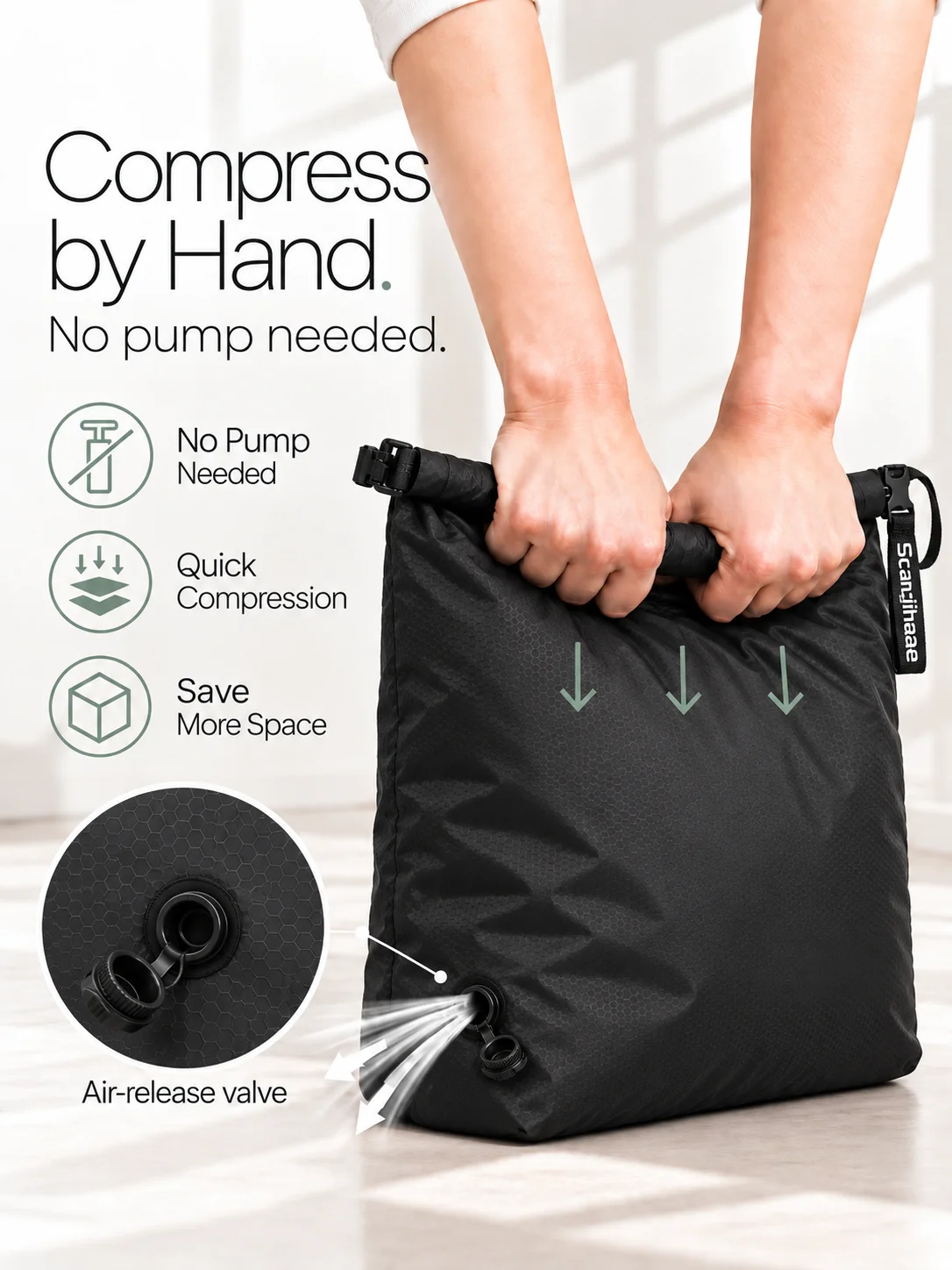 Luggage Vacuum Compression Bag Pump Free Reusable Vacuum Storage Bag 70% Space Save Waterproof Travel Clothes Sealed Packing Bag