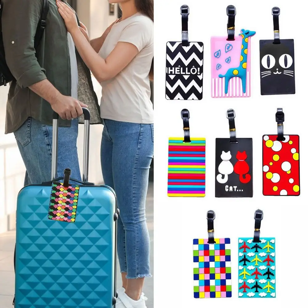 Fashion Multicolor Travel Luggage Tags Soft Silicone Rectangle Suitcase Labels Belt PVC Baggage Labels