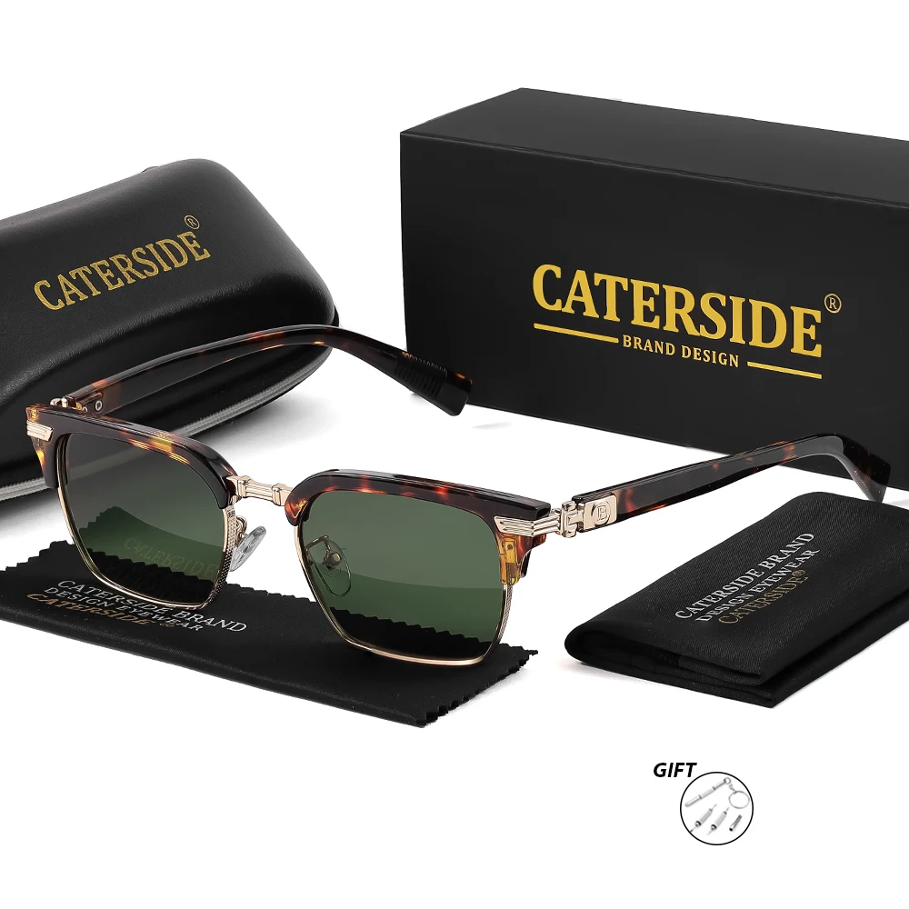 CATERSIDE Retro Quadratische Optische Sonnenbrille Herren Metall Halbrahmen Design Rezept Sonnenbrille Damen Reise Business Brillen – Detail 6