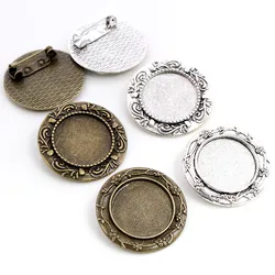 5pcs 20mm Inner Size Antique Silver Plated Bronze Brooch Pin Flower Style Cabochon Base Setting