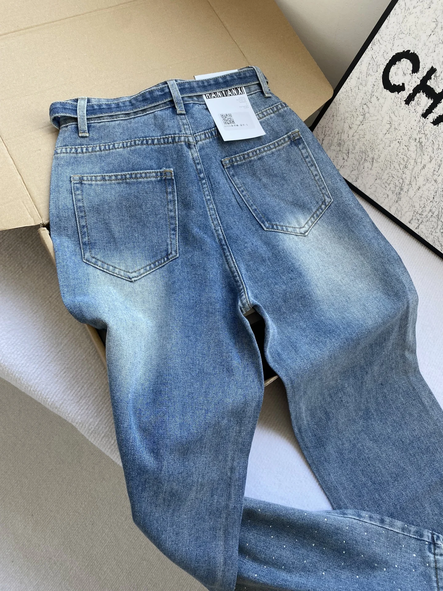 

Женские синие джинсы с высокой талией и горячим прессованием, модные универсальные прямые брюки, весенне-осенние повседневные брюки, новинка 2023 года