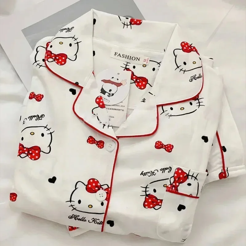 Cute Hello Kitty Kuromi Sanrio pajamas for women spring and autumn long-sleeved trousers ins style cartoon student home wear set