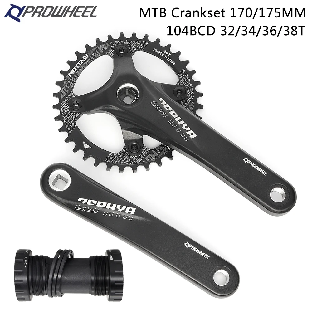 PROWHEEL Square Hole MTB Bike Crankset Aluminum Alloy Crank 170/175MM Narrow Wide Teeth 104BCD 32/34/36/38T Chainring Bottom