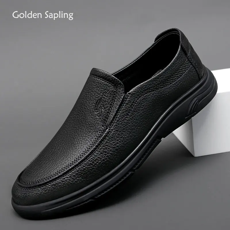 Golden Sapling Retro Loafers Formal Men\'s Casual Shoes Genuine Leather Flats Men Dress Party Shoe Leisure Business Moccasins Man