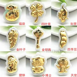 Natural Grade A Jadeite 18K Solid Gold Carved Cute Fish Coin PiXiu Leaf Money Bag Jade Pendant Amulet Necklace Jewelry Certified