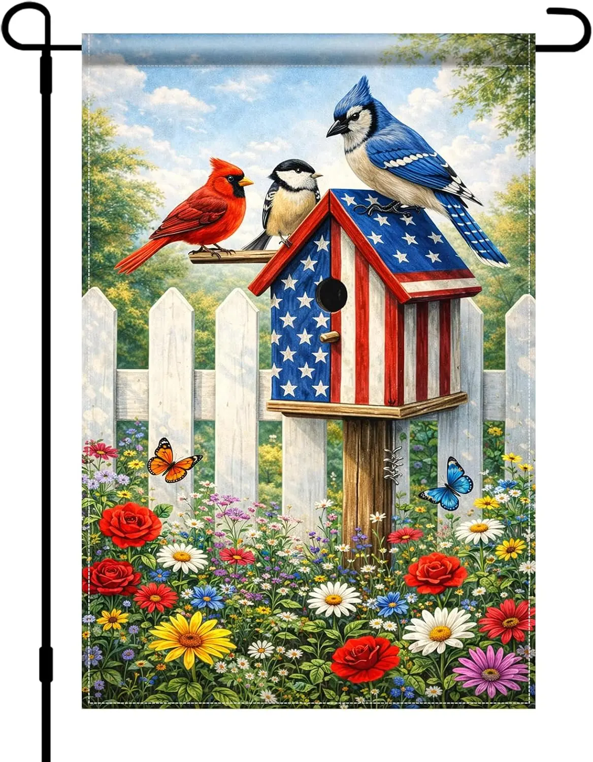 BlissYard Bandera de Jardín del 4 de Julio con Diseño de Pájaros (Gallo Azul y Cardenal), 12x18, Doble Cara, Poliéster, para el Día de la Independencia