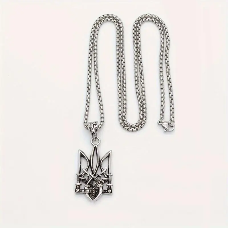 Retro Neptune Poseidon Trident Necklace Ukraine National Emblem Pendant Men's Fashion Cool Trendy Jewelry Accessories