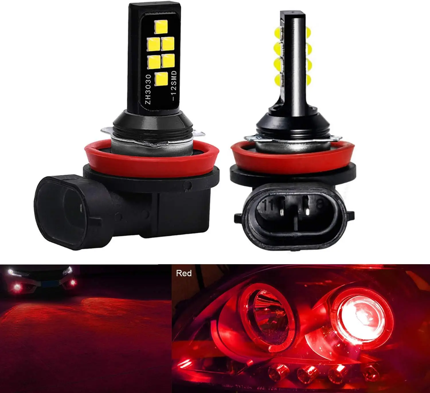 

2 светодиодных противотуманных фар H11 H8 для Powersports Advanced 3030 SMD, яркие красочные дневные ходовые огни DRL, красные
