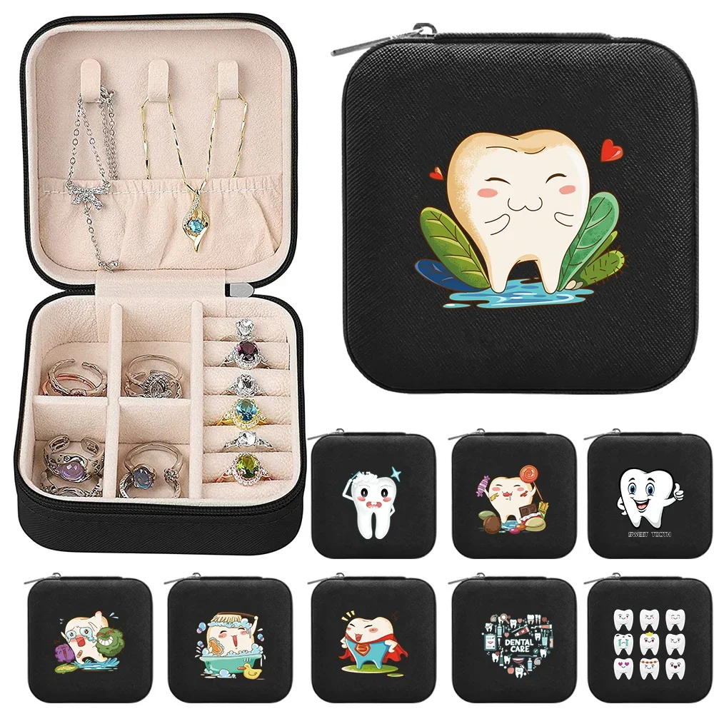 PU Leather Waterproof Jewelry Box Portable Jewel Storage Boxes Teeth Series Organizer Device Necklace Ring Earrings Display