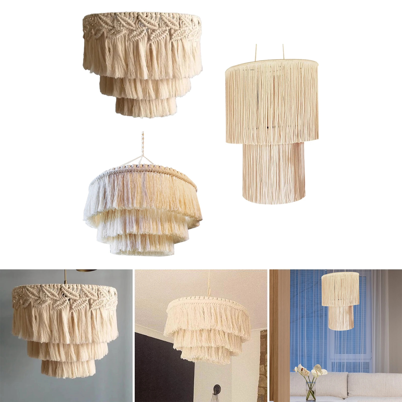 Macrame Lamp Shade Boho Pendant Light Shade Ceiling Light Cover Chandelier Decorative for Dorm Living Room Home Decor