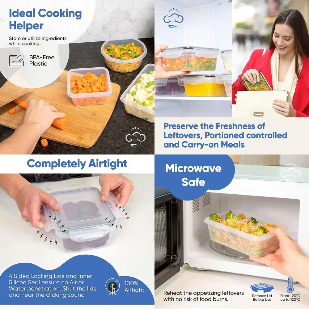 

Штабелируемые герметичные пищевые контейнеры из 72 предметов с крышками для приготовления еды и хранения вещей — прозрачные