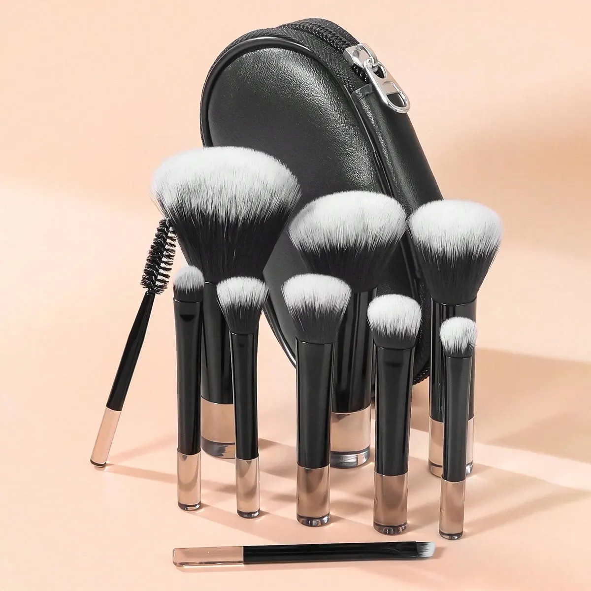 مجموعات فرش المكياج، 10 قطع فرشاة تجميل متعددة الوظائف بسيطة مع حقيبة فرشاة مكياج للسفر الجمعة السوداء