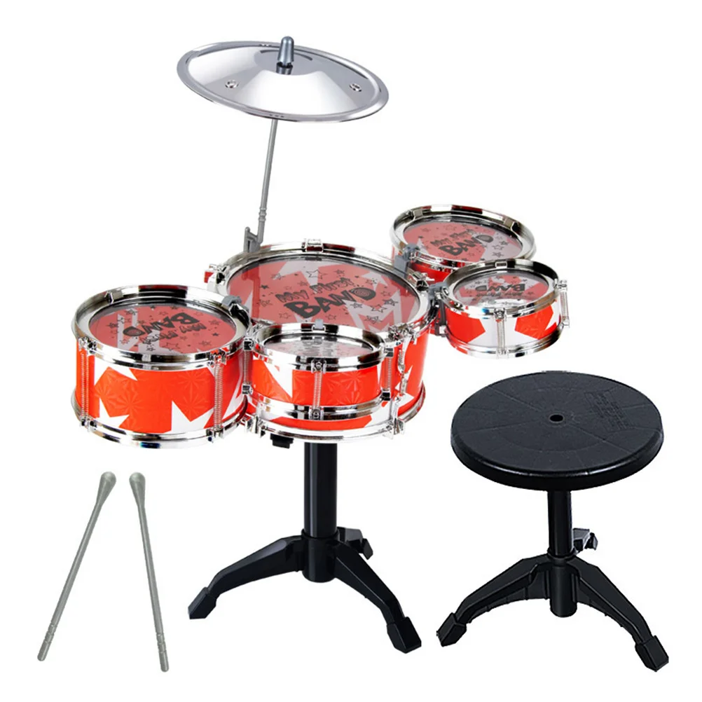 

Drum Set Adjustable Throne Cymbal Drumsticks Musical Instrument for Red User-Friendly Design Drum Set