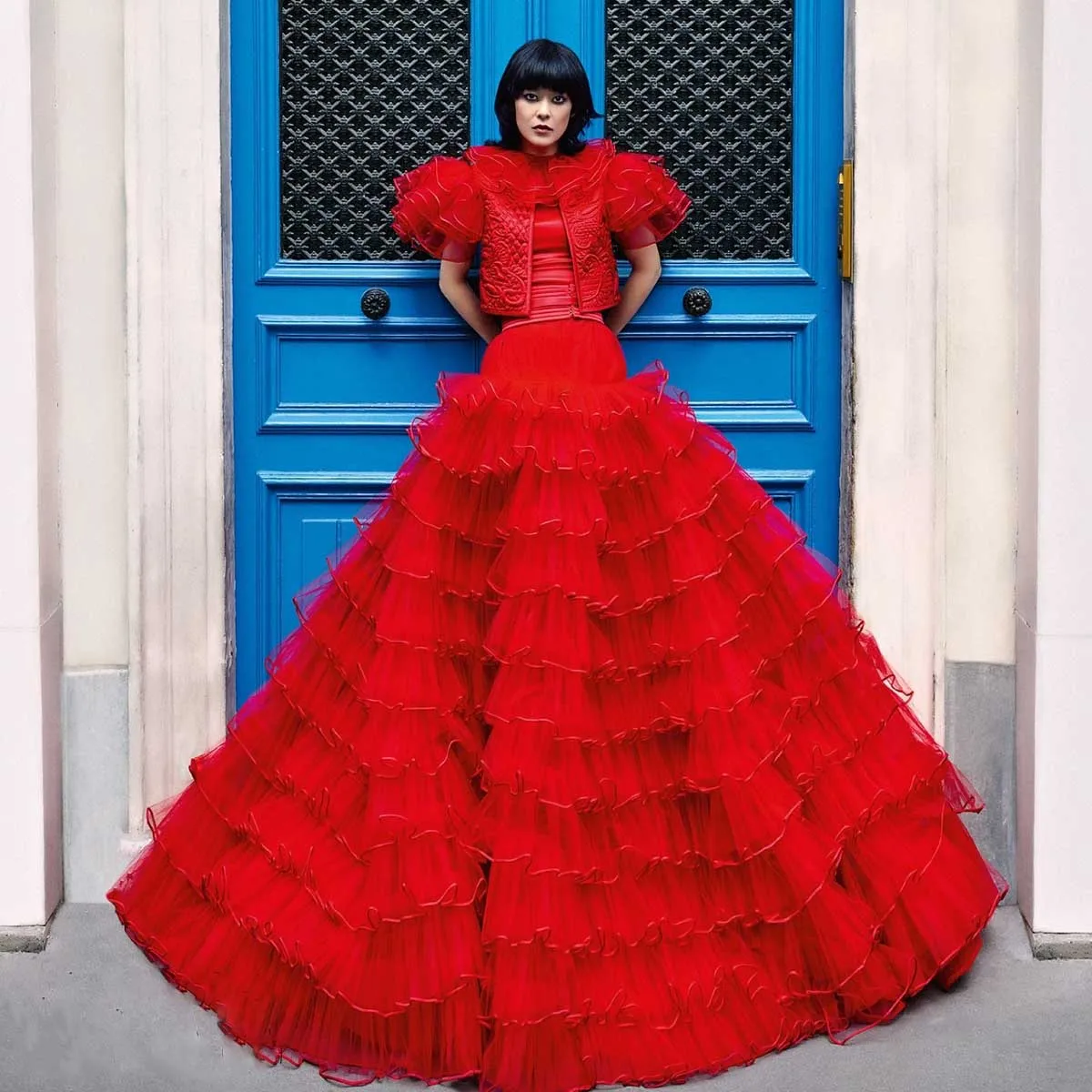 

Luxury Layered Tulle Wedding Skirt Elastic Waist Tiered Ruffles Bridal Skirts Ball Gown Puffy Tulle Prom Party Skirt Long Faldas