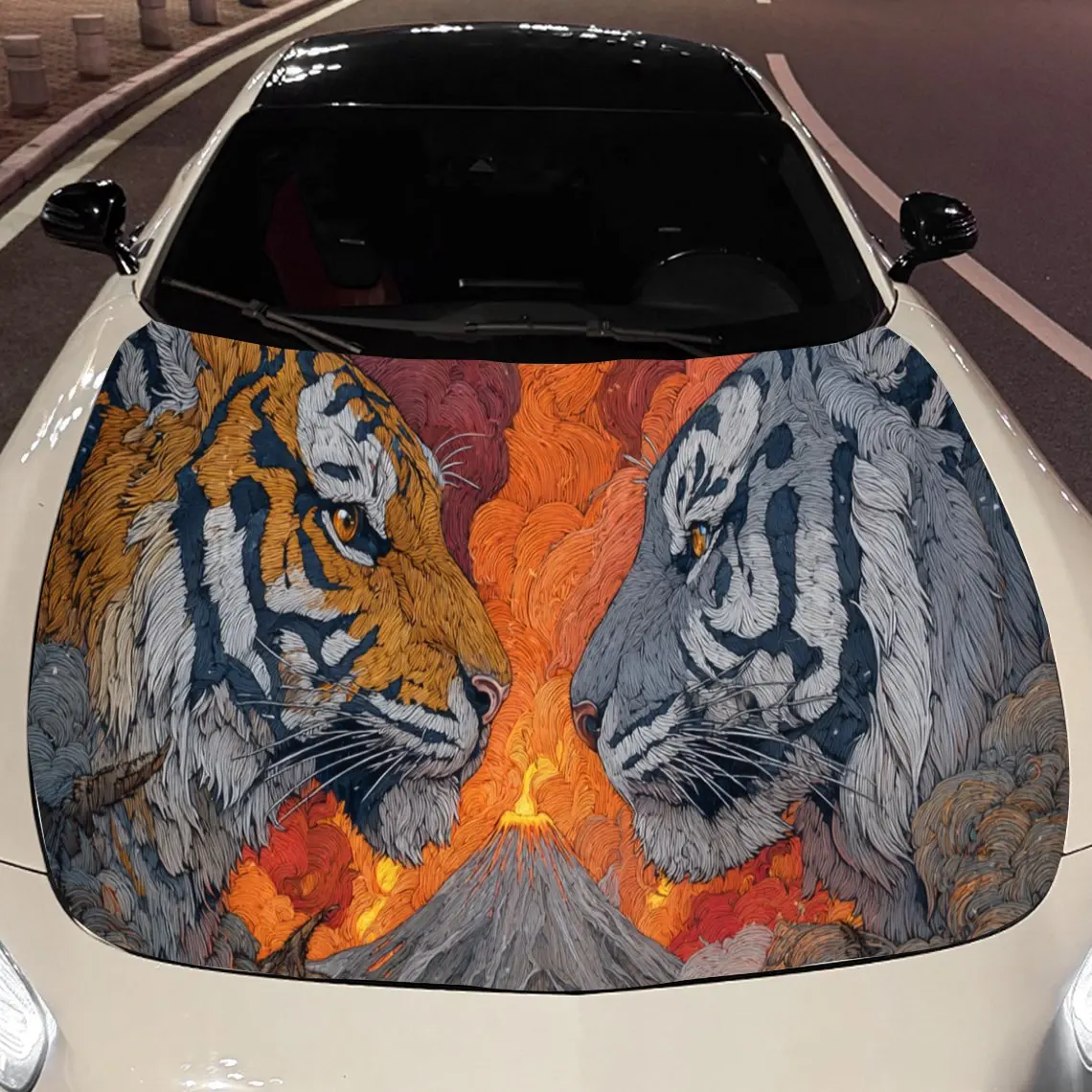 Tense Tiger Fight Car Hood Stickers - Self-Adhesive, Waterproof and Durable Vinyl Wrap, Decorate And Protect Your Car, Fit For A