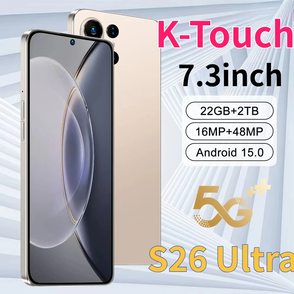 K-Touch S26 Ultra 7.3HD Smartphone Android 15 22G+2TB Mobiltelefone 5G Dual-SIM Handy 7800mAh Entsperrt 16+48MP Globale Version Handys