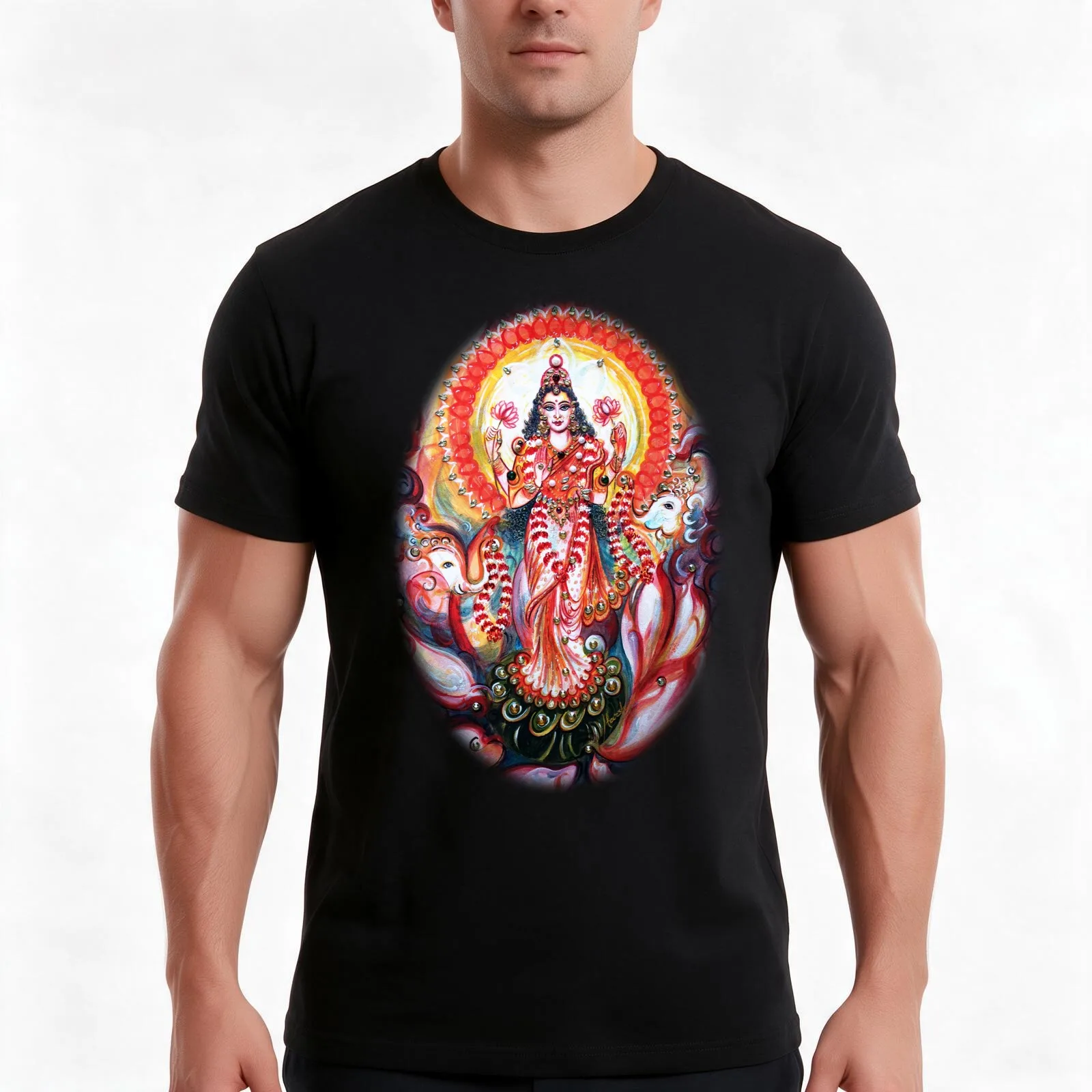 Lakshmi blessings T-Shirt, Summer Casual Cotton Tee, Oversized Streetwear Tops, Vintage Graphic Print, Loose Fit Short Sleeve