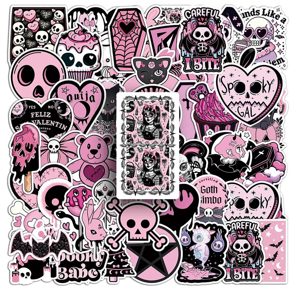 

10/30/50pcs Kawaii Ins Style Pink Gothic Aesthetic Stickers Cute Cartoon Skull Sticker Guitar Diary Phone Car Decals Decoration