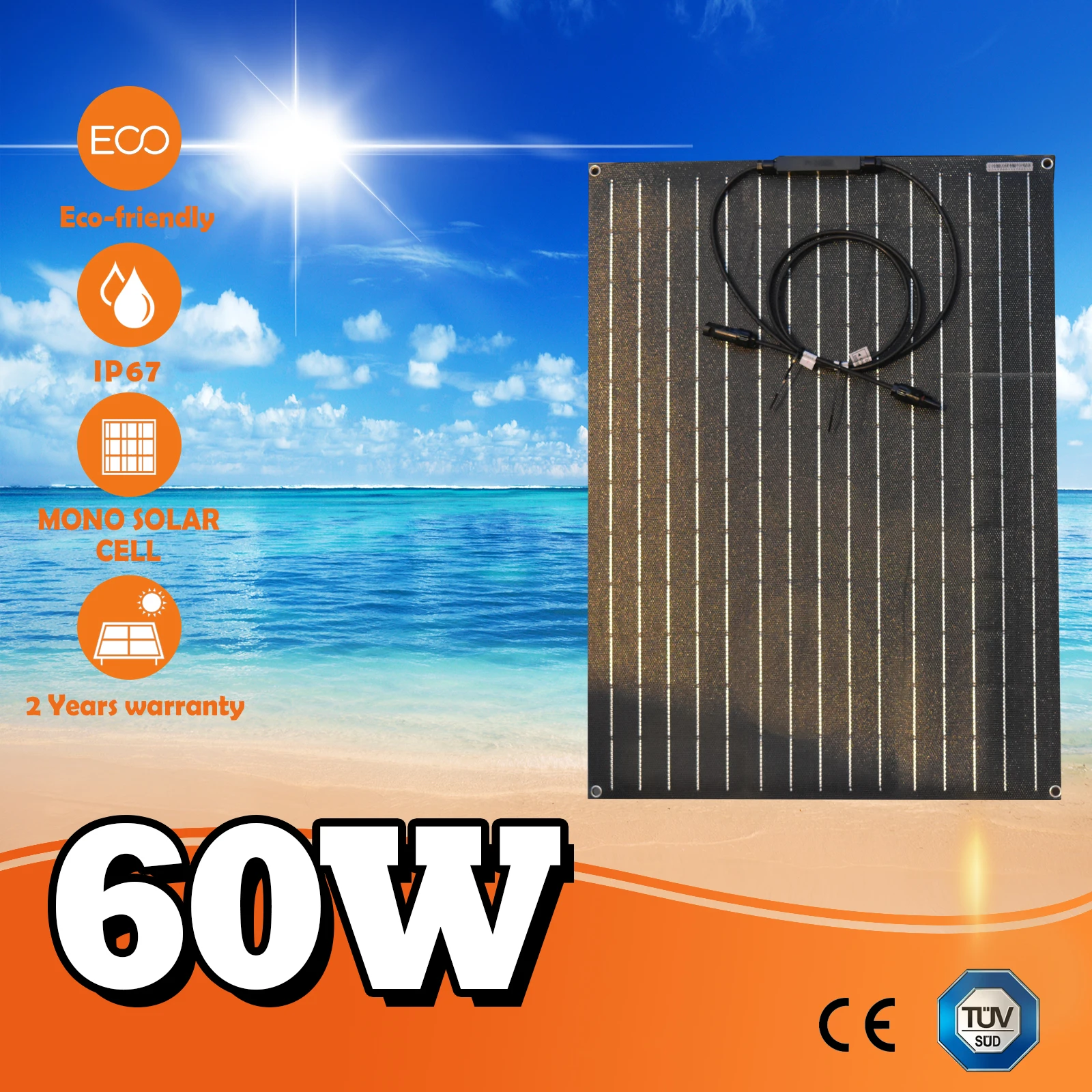 Panel Solar Flexible ETFE, sistema de recubrimiento de película anticorrosión, 20W, 40W, 50W, 60W, 80W, 90w, 110w, 120w, 150w, 18V